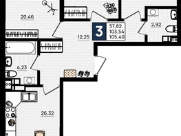 Продается 3-комнатная квартира ЖК Резиденция морей, корпус Е, 105.4 м², 20553000 рублей