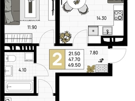 Продается 2-комнатная квартира ЖК На Высоком берегу, 49.5  м², 12870000 рублей