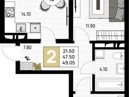 Продается 2-комнатная квартира ЖК На Высоком берегу, 49.05  м², 12753000 рублей