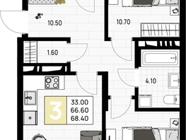 Продается 3-комнатная квартира ЖК На Высоком берегу, 68.4 м², 17442000 рублей