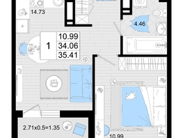 Продается 1-комнатная квартира ЖК Фонтаны, литер 19, 35.41  м², 6373800 рублей