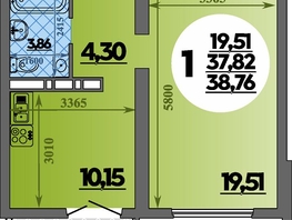 Продается 1-комнатная квартира ЖК Город у моря, литера 21, 38.76  м², 7148000 рублей