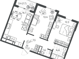 Продается 2-комнатная квартира ЖК Все Свои VIP, литера 7, 57.15 м², 14001750 рублей