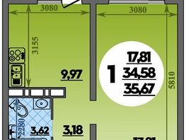 Продается 1-комнатная квартира ЖК Романовский, литера 1, 35.67 м², 4034277 рублей