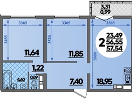 Продается 2-комнатная квартира ЖК Город у моря, литера 23, 57.54 м², 9175000 рублей