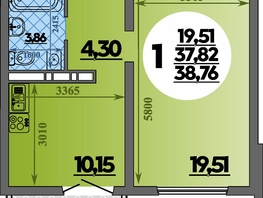 Продается 1-комнатная квартира ЖК Город у моря, литера 23, 38.76  м², 7334000 рублей