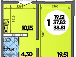 Продается 1-комнатная квартира ЖК Город у моря, литера 23, 38.81 м², 7443999 рублей