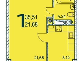 Продается 1-комнатная квартира ЖК Две реки, 35.65 м², 6791325 рублей