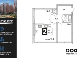 Продается 2-комнатная квартира ЖК Самолет, литера 55, 63.2  м², 10541760 рублей