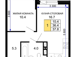 Продается 1-комнатная квартира ЖК Дыхание, литер 30, 37.8 м², 5329800 рублей