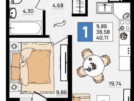 Продается 1-комнатная квартира ЖК Резиденция морей, корпус Е, 40.11 м², 9024750 рублей