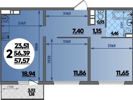 Продается 2-комнатная квартира ЖК Восточный, литера 2, 57.57 м², 8232980 рублей