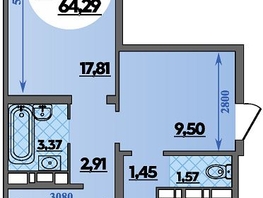 Продается 2-комнатная квартира ЖК Романовский, литера 1, 64.29 м², 6203985 рублей