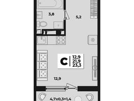 Продается 1-комнатная квартира ЖК Лето, литера 1.5, 23.3  м², 4358800 рублей