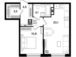 Продается 1-комнатная квартира ЖК DOGMA PARK (Догма парк), литера 19, 44.1 м², 7351470 рублей