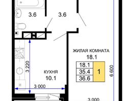 Продается 1-комнатная квартира ЖК Дыхание, литер 27, 36.6 м², 5160600 рублей