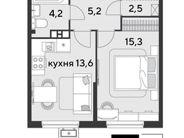 Продается 1-комнатная квартира ЖК Парк Победы 2, литера 8, 40.8  м², 6446400 рублей