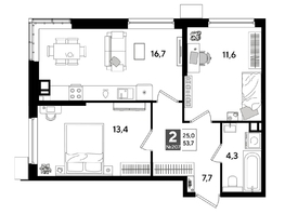 Продается 2-комнатная квартира ЖК DOGMA PARK (Догма парк), литера 20, 53.7  м², 7325540 рублей
