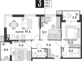 Продается 3-комнатная квартира ЖК Парк Победы 2, литера 31, 81.7  м², 11576890 рублей