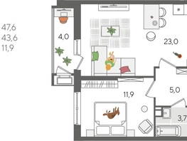 Продается 1-комнатная квартира ЖК Рекорд 2, литера 1, 47.6  м², 9734200 рублей