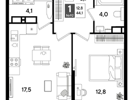 Продается 1-комнатная квартира ЖК DOGMA PARK (Догма парк), литера 19, 43.8  м², 7546740 рублей