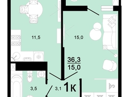 Продается 1-комнатная квартира ЖК Горячий, литера 1, 36.3  м², 5082000 рублей