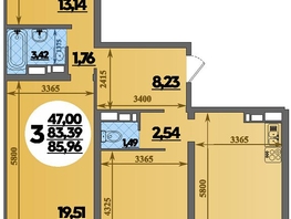 Продается 3-комнатная квартира ЖК Город у моря, литера 22, 85.96  м², 10693424 рублей