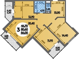 Продается 3-комнатная квартира ЖК Парк у дома, литера 7.2, 86  м², 15030000 рублей