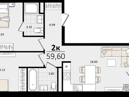 Продается 2-комнатная квартира ЖК Патрики, литер 4.1, 59.81  м&sup2;, 17530311 рублей