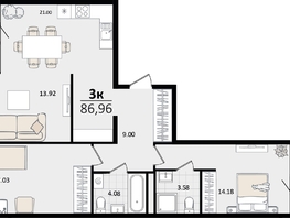 Продается 3-комнатная квартира ЖК Патрики, литер 5.1, 86.96  м&sup2;, 24627072 рублей