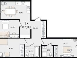 Продается 3-комнатная квартира ЖК Патрики, литер 2, 87.09  м&sup2;, 23218194 рублей