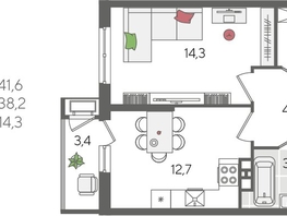 Продается 1-комнатная квартира ЖК Рекорд 2, литера 6, 41.6 м², 8681920 рублей