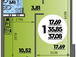 Продается 1-комнатная квартира ЖК Восточный, литера 37, 37.08  м², 5037000 рублей