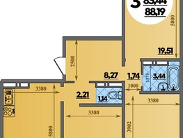 Продается 3-комнатная квартира ЖК Восточный, литера 47, 88.19  м², 9991850 рублей