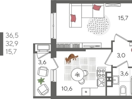 Продается 1-комнатная квартира ЖК Рекорд 2, литера 3, 36.5  м², 9110400 рублей
