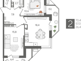 Продается 2-комнатная квартира ЖК Рекорд 2, литера 3, 70.4  м², 14896641 рублей