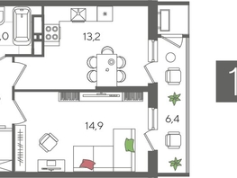 Продается 1-комнатная квартира ЖК Рекорд 2, литера 3, 44.5  м², 10079250 рублей