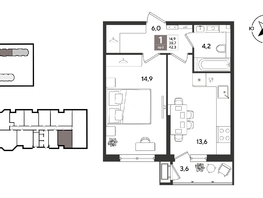 Продается 1-комнатная квартира ЖК Рекорд 2, литера 3, 42.3  м&sup2;, 9961650 рублей