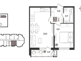 Продается 1-комнатная квартира ЖК Рекорд 2, литера 3, 47.5  м&sup2;, 11556750 рублей