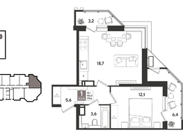 Продается 1-комнатная квартира ЖК Рекорд 2, литера 3, 49.6  м&sup2;, 12414880 рублей