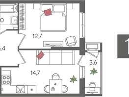 Продается 1-комнатная квартира ЖК Рекорд 2, литера 4, 42.3  м², 8992980 рублей