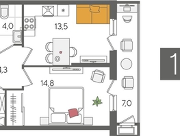Продается 1-комнатная квартира ЖК Рекорд 2, литера 4, 45.6  м², 8946720 рублей