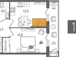 Продается 1-комнатная квартира ЖК Рекорд 2, литера 4, 45.6  м&sup2;, 10291920 рублей