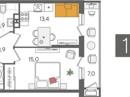 Продается 1-комнатная квартира ЖК Рекорд 2, литера 4, 45.2  м², 8890840 рублей