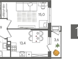 Продается 1-комнатная квартира ЖК Рекорд 2, литера 4, 41.8  м², 9112400 рублей