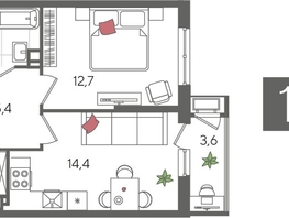 Продается 1-комнатная квартира ЖК Рекорд 2, литера 4, 41.8  м², 9170920 рублей