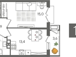 Продается 1-комнатная квартира ЖК Рекорд 2, литера 4, 41.8  м&sup2;, 10253540 рублей