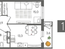 Продается 1-комнатная квартира ЖК Рекорд 2, литера 4, 41.6  м&sup2;, 10258560 рублей