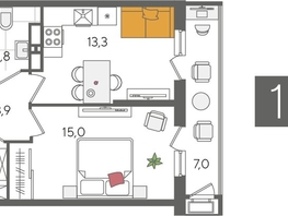 Продается 1-комнатная квартира ЖК Рекорд 2, литера 4, 45  м², 8977500 рублей