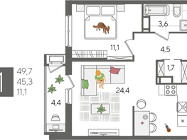 Продается 1-комнатная квартира ЖК Рекорд 2, литера 4, 49.7  м², 10441970 рублей